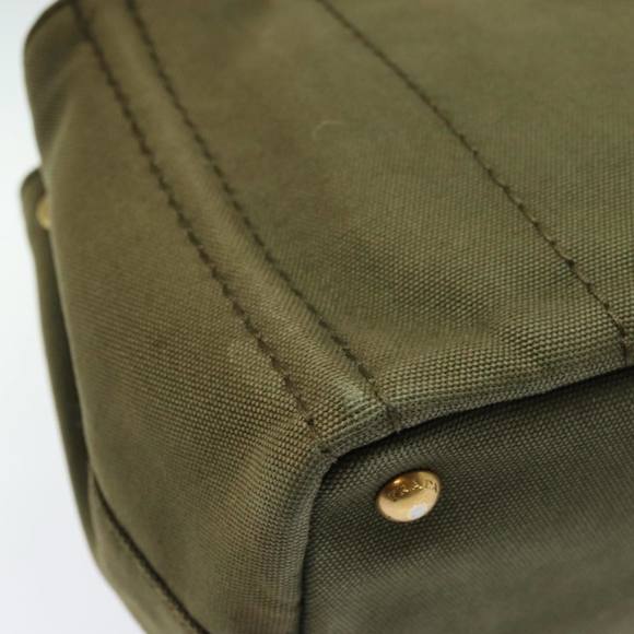 PRADA Canapa PM Hand Bag Canvas 2way Khaki Gold Auth 84641 - Picture 15 of 16